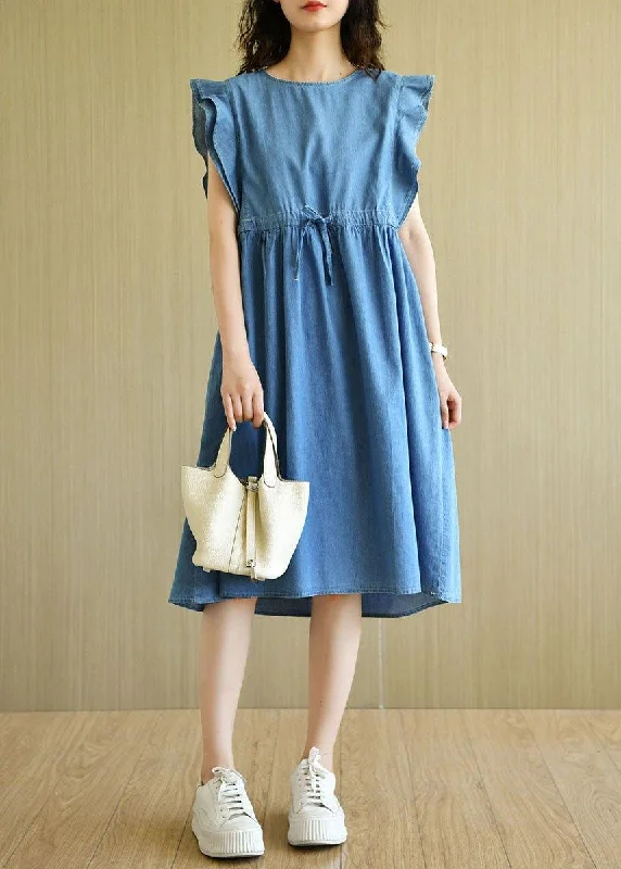 Creative Style Denim Blue Loose Butterfly Sleeve Summer Cotton Dress