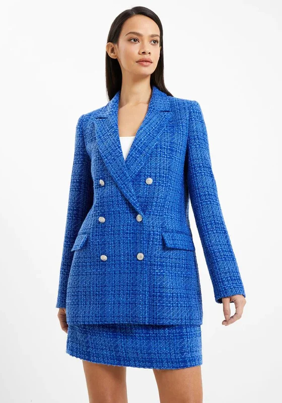 Street Casual Style French Connection Azzurra Tweed Blazer, Light Blue Depths