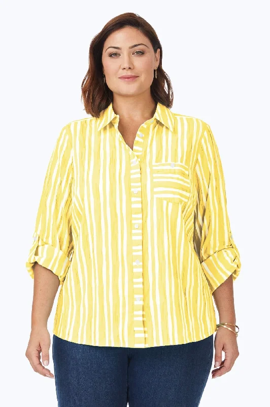 Black And White Style Hampton Plus Beach Stripe Crinkle Shirt