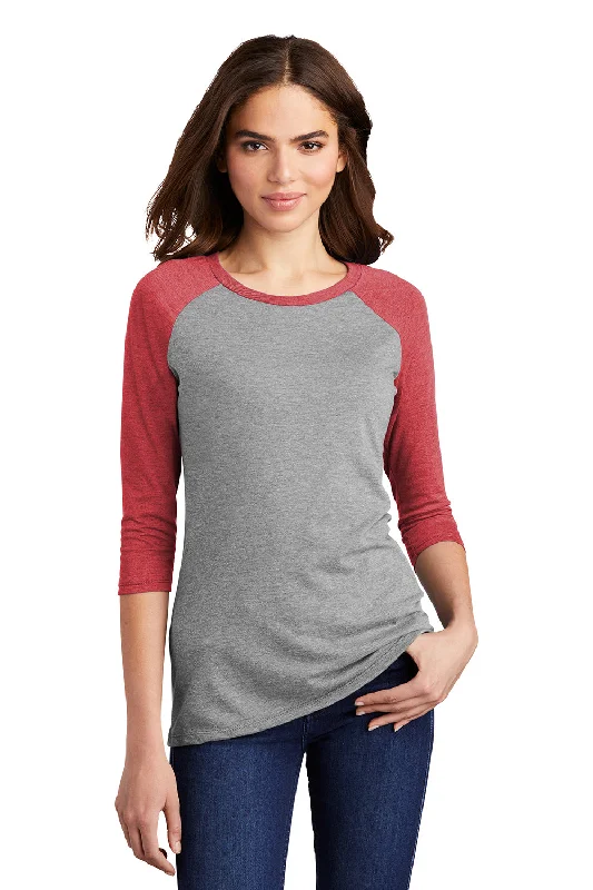 Warm and substantial District Womens Perfect Tri 3/4 Sleeve Crewneck T-Shirt - Grey Frost/Red