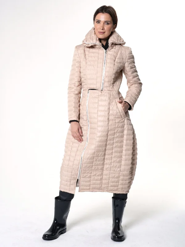 Short skirt design Long Quilted Coat In Beige