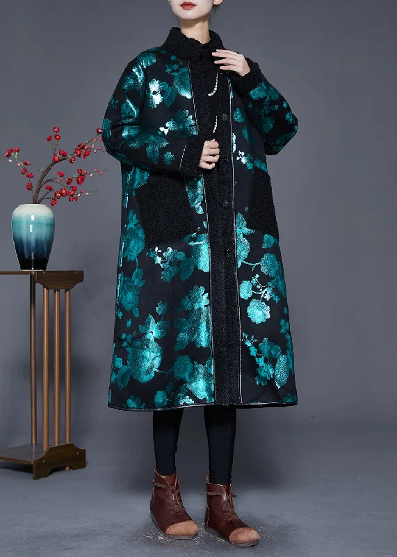 Dynamic Fashion Organic Green Print Thick Fleece Wool Lined Coats Winter