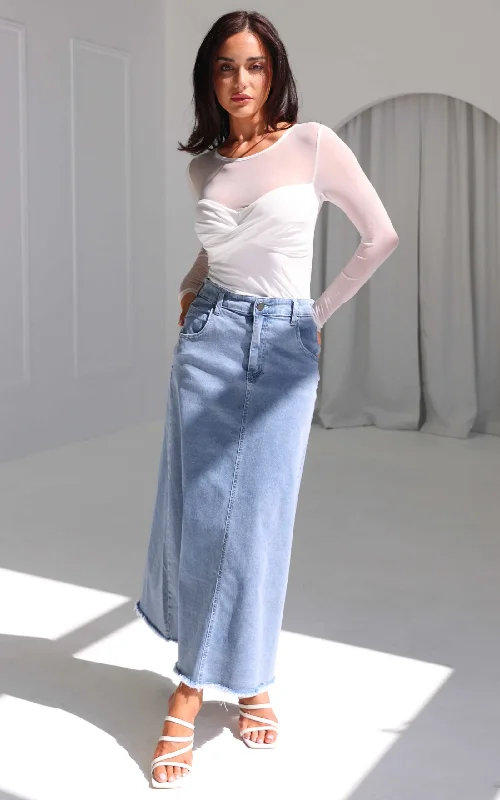 Cool Style Kensho Denim Maxi Skirt - Light Blue