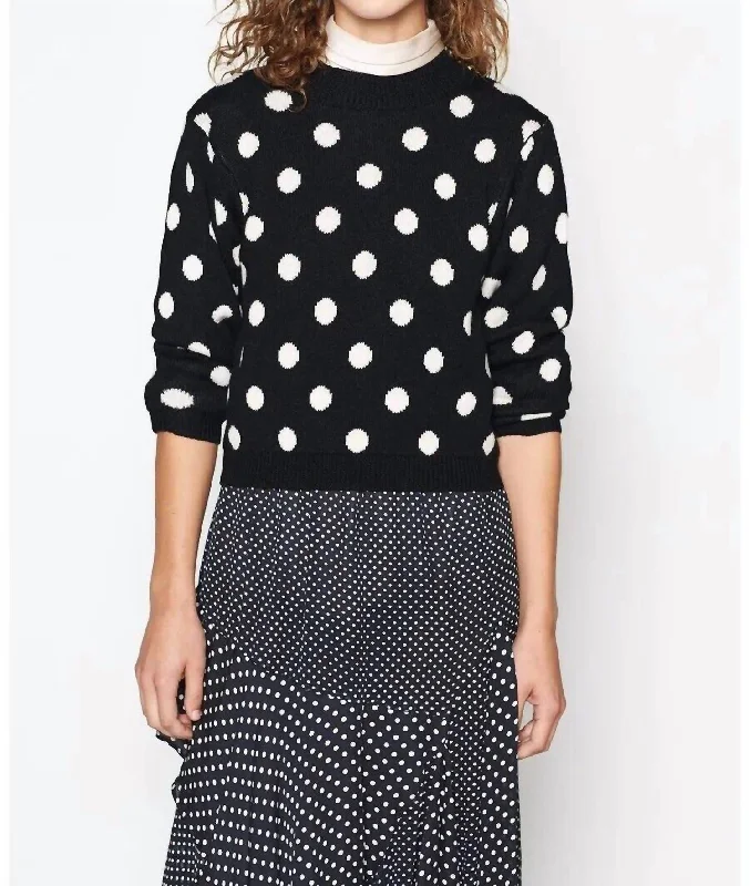 Comfortable And Simple Brettina B Polka Dot Wool Crew Neck Sweater In Black, White