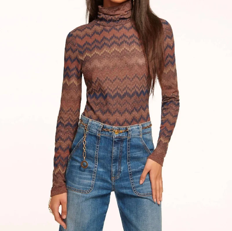 Elegant Style Prudence Turtleneck Sweater In Saddle Chevron