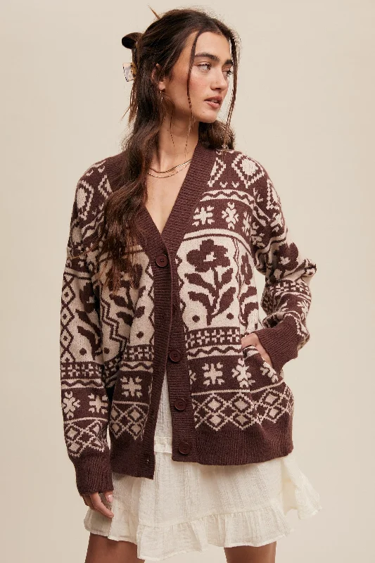 Cool Summer Mocha Printed Button Up Cardigan