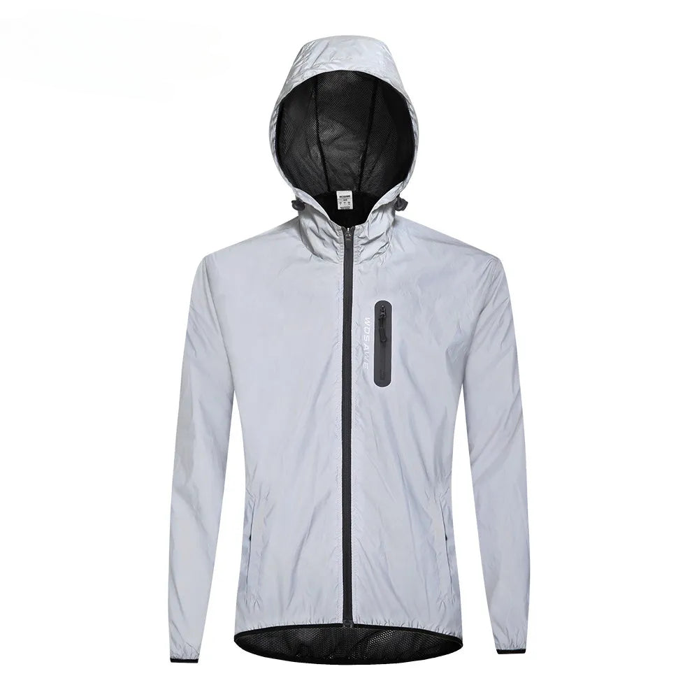 High waist design Reflective Jacket with Hoodie and Waterproof Windbreaker for Men Women Cycling Hiking Running Hip Hop Safety Jacket