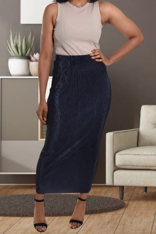 Sweet College Style Elastic Waist Navy Pencil Skirt