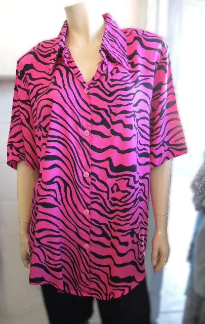 Sweet Stand-Up Collar Style Plusss Pink Rayon Shirt