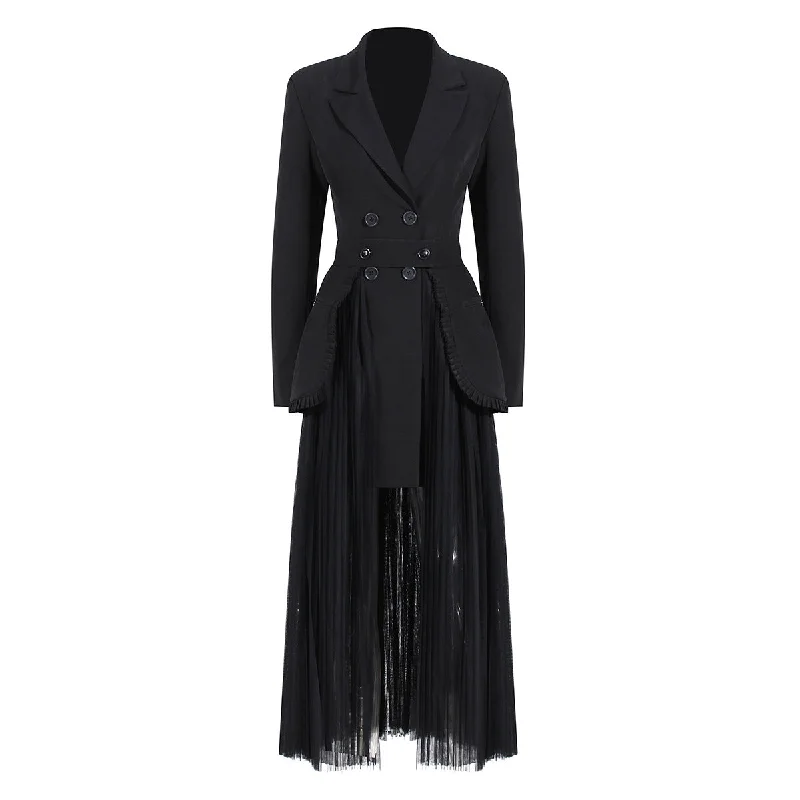 Casual And Casual Black Blazer Overcoat and Designed Tulle Skirts