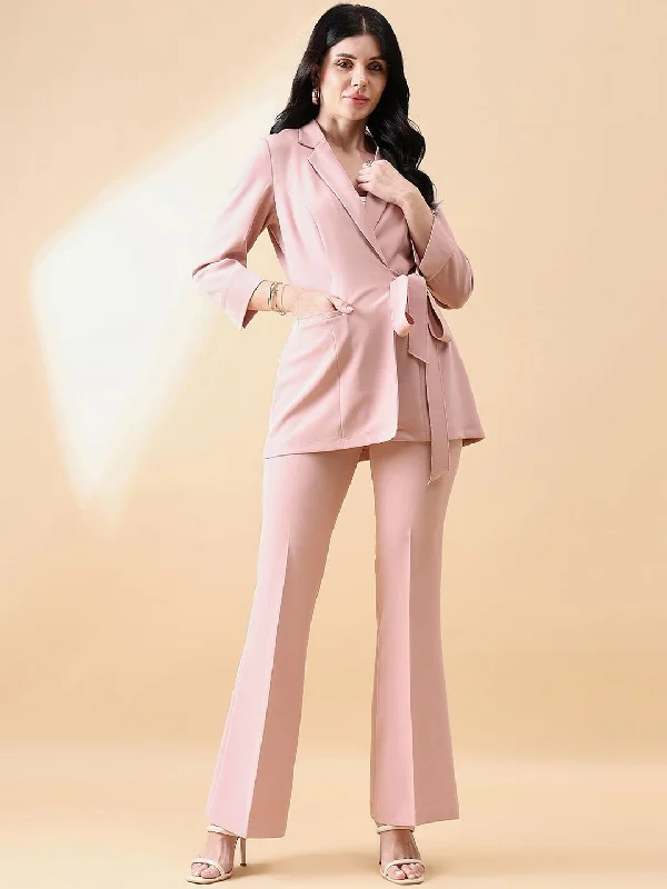 Fashionable and versatile Tie Stretch Pant Suit - Pink