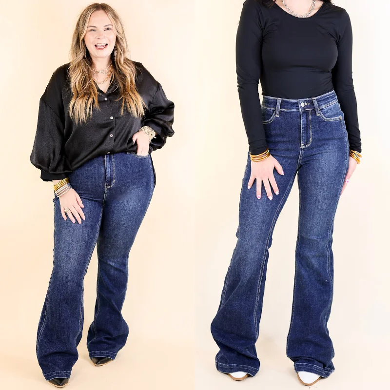 Street Vertical And Horizontal Design Judy Blue | Perfect Angles High Waisted Flare Jean with an Angled Side Seam in Dark Wash