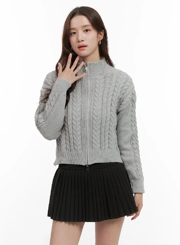 Sports Yoga Style Cable Knit Zip-Up Crop Cardigan OO421