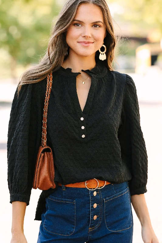 Mid-length Style All Up To You Black Textured Blouse