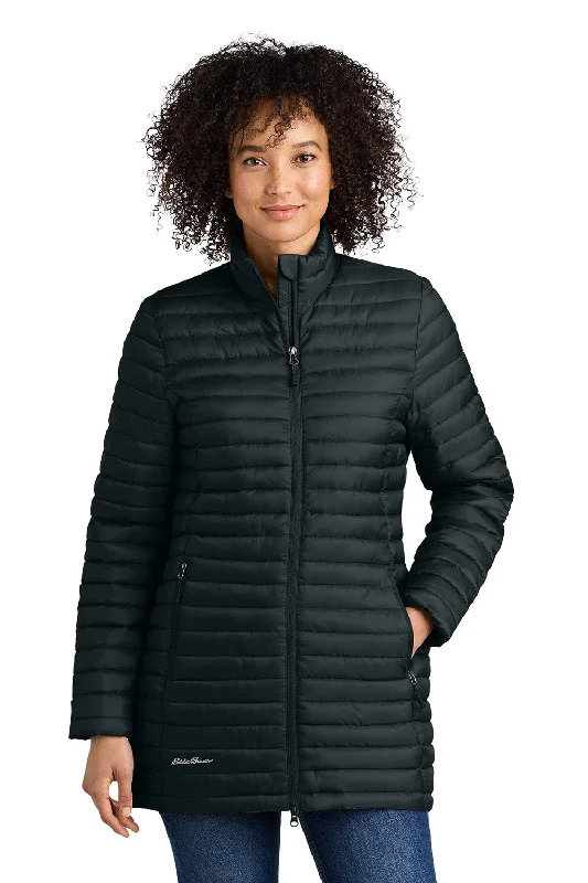 Retro Woolen Jacket Eddie Bauer Womens Packable Quilted Water Resistant Full Zip Jacket - Black - New