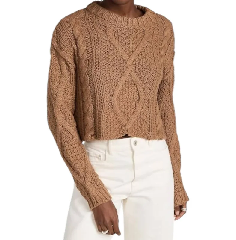 Cool Style Cutting Edge Cable Sweater In Camel Brown