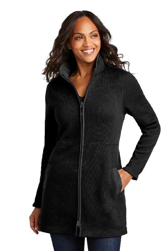 Style Design Port Authority Womens Arc Pill Resistant Sweater Fleece Full Zip Long Jacket - Deep Black - New