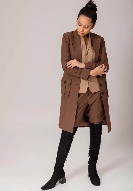 Street Fashion Style Women brown three piece suit