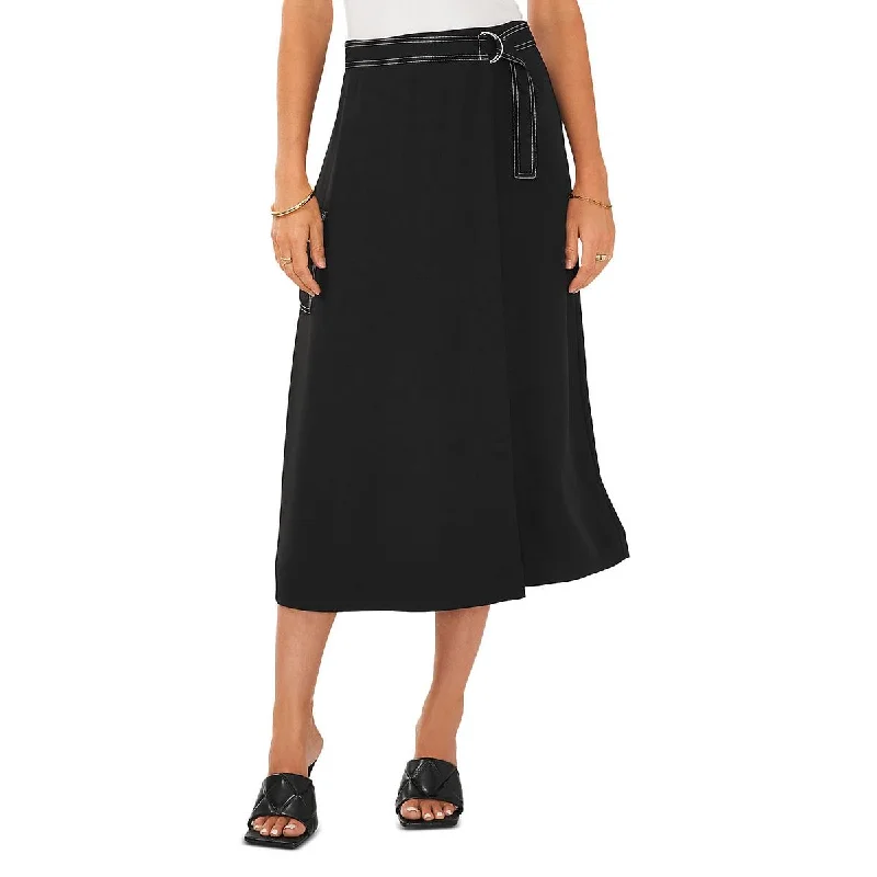 Ultra-lightweight Womens Faux Wrap Belted Midi Skirt