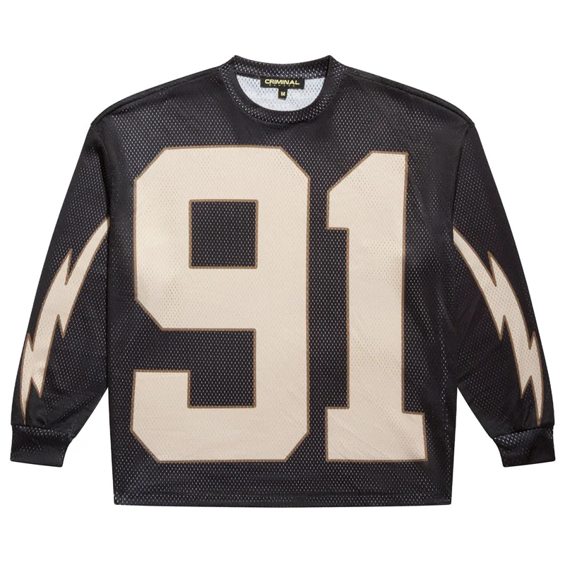 Street Show-off Style Criminal Damage Mesh Varsity Top - Black