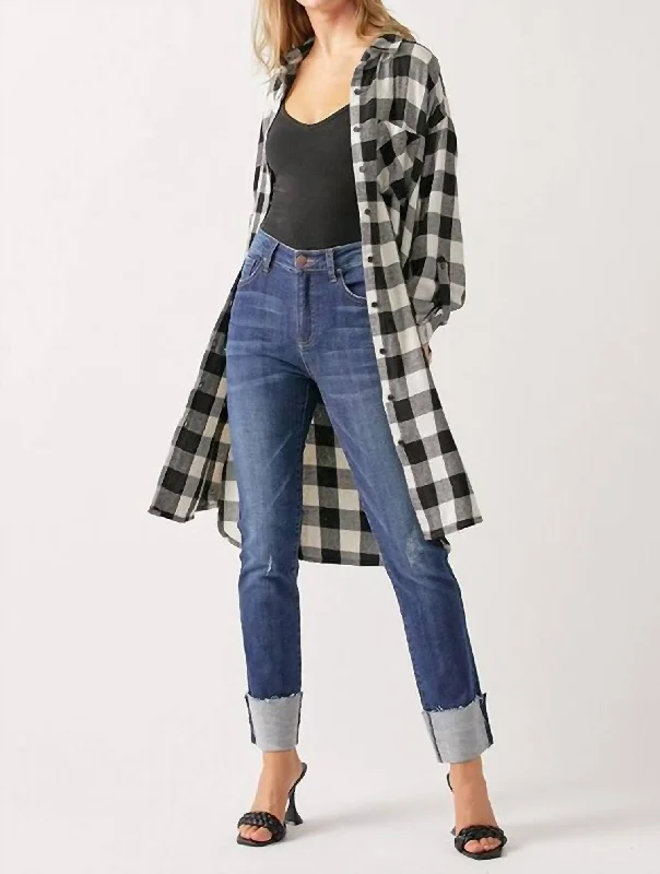 Single-shoulder Neck Design Rubie Buffalo Check Long Shacket Dress In Black Multi