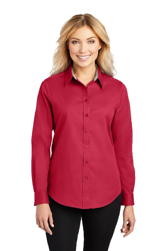 Street Fashion Port Authority Womens Easy Care Wrinkle Resistant Long Sleeve Button Down Shirt - Red