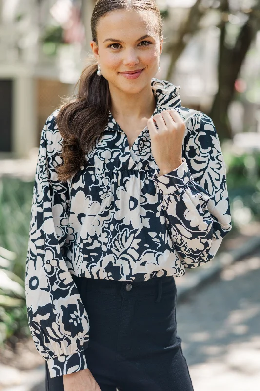 Sweet Small Style Always With Love Black Floral Blouse