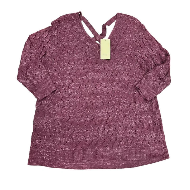 Cool Summer Women's Knit Textured V Neck Sweater In Purple Phlox