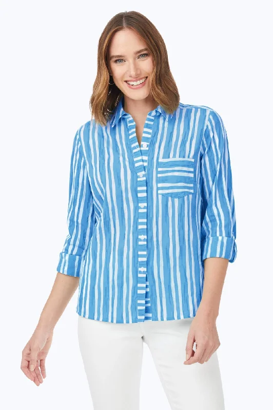 Sweet Pink Color Hampton Beach Stripe Crinkle Shirt