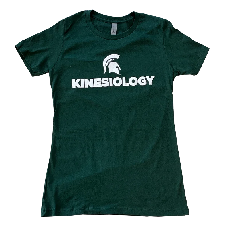 Sports Casual Style College of Education "Kinesiology" Women's Green Short Sleeve T-Shirt