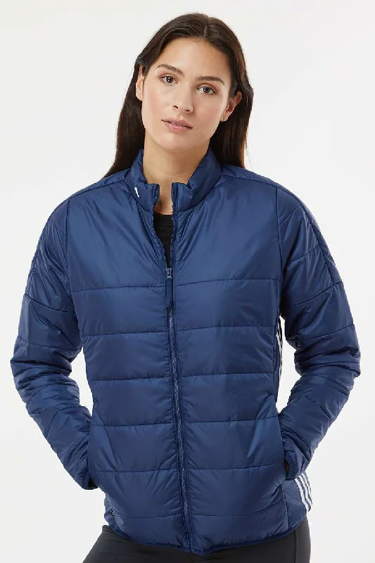 Sports Fitness Wear Adidas Womens Full Zip Puffer Jacket - Team Navy Blue