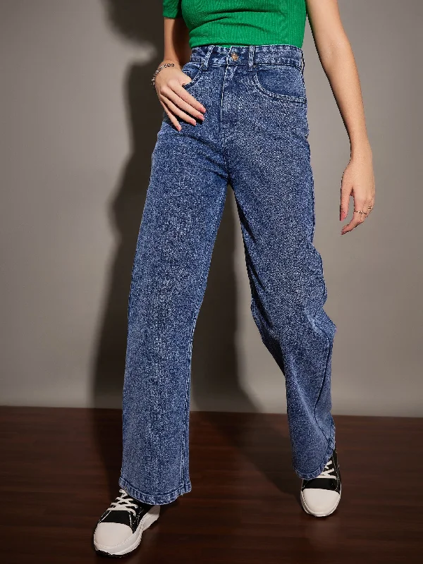 Fashion Style Women Blue Washed Straight Fit Jeans