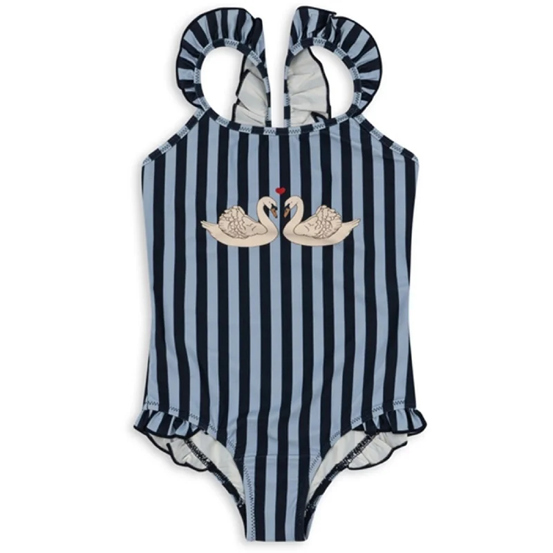 Sweet Stand-Up Collar Style Konges Sløjd Navy Stripe Dea Frill Swimsuit