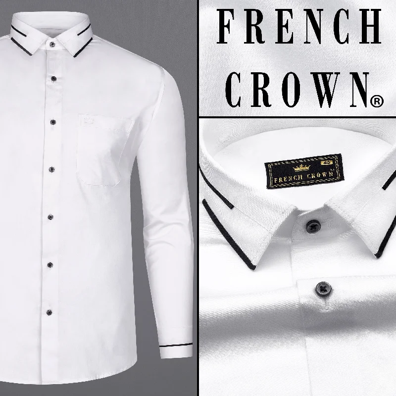 Sweet Lace Design Bright White with Black Subtle Sheen Patterned Premium Cotton Shirt