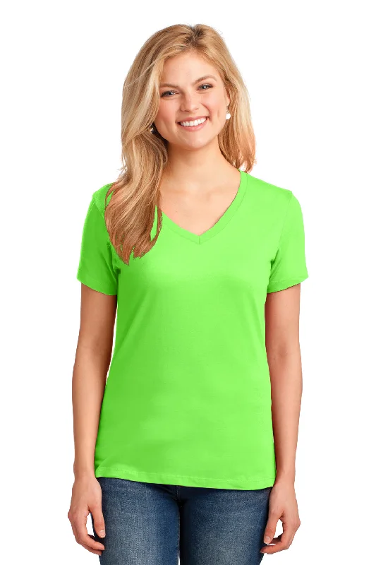 Sports High Waist Style Port & Company Womens Core Short Sleeve V-Neck T-Shirt - Neon Green