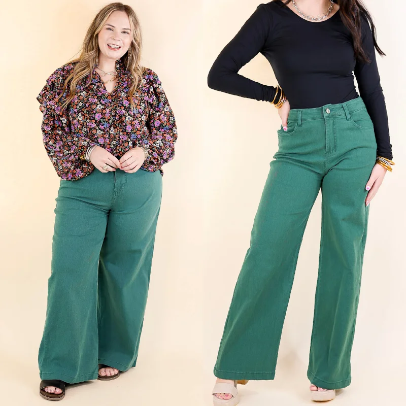 High waist design The Best Cropped Wide Leg Jeans in Hunter Green