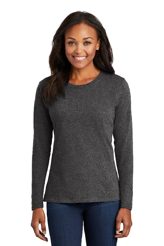 Dynamic Fashion Port & Company Womens Core Long Sleeve Crewneck T-Shirt - Heather Dark Grey