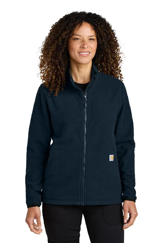 Street Letter Style Carhartt Womens Textured Fleece Full Zip Jacket - Navy Blue - New