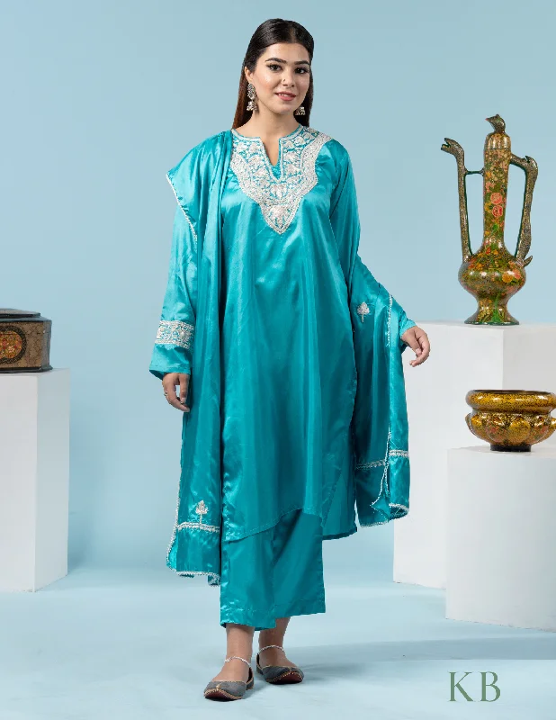 Trendy Traveler Khushi Tilla Embroidered Sky Blue Silk Suit with 2.5 Meters Dupatta