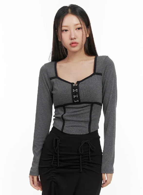 Comfortable And Simple Hook and Eye Detail Crop Top CD411