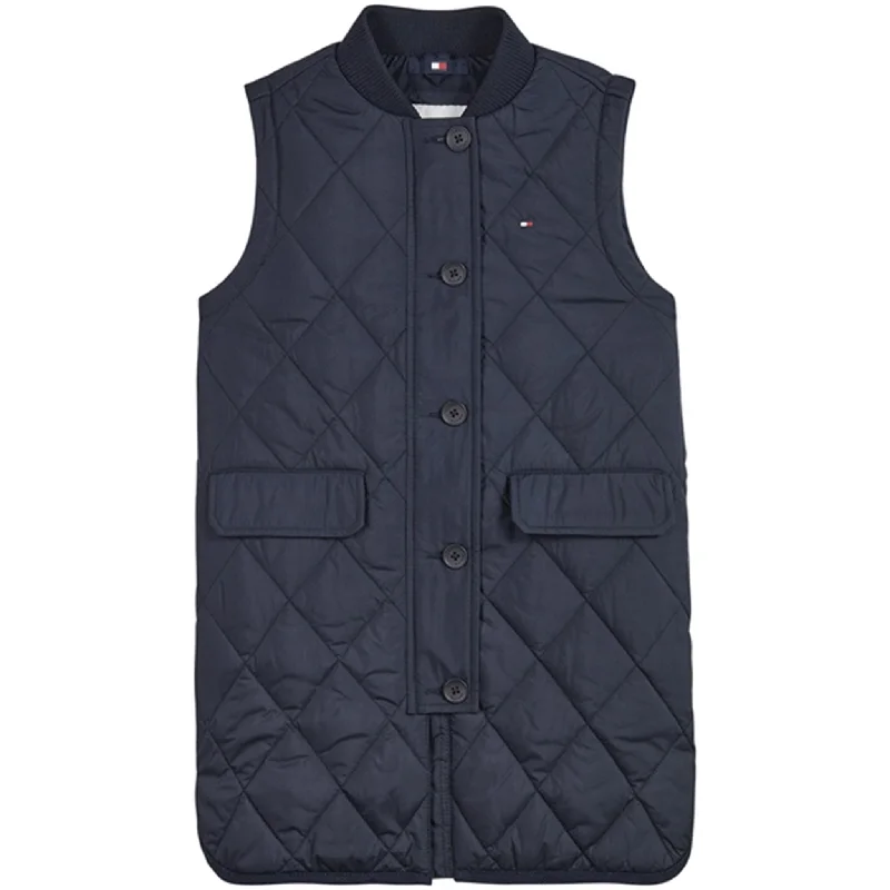 Street Style Suit Tommy Hilfiger Quilted Long Vest Desert Sky