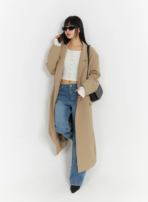 Fashion Style Solid Oversized Collar Long Coat IM414