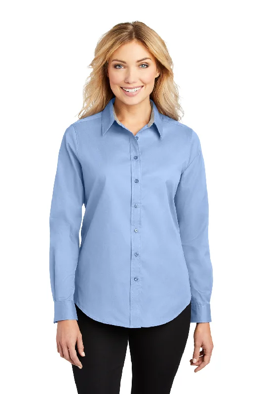 Mid-length Style Port Authority Womens Easy Care Wrinkle Resistant Long Sleeve Button Down Shirt - Light Blue