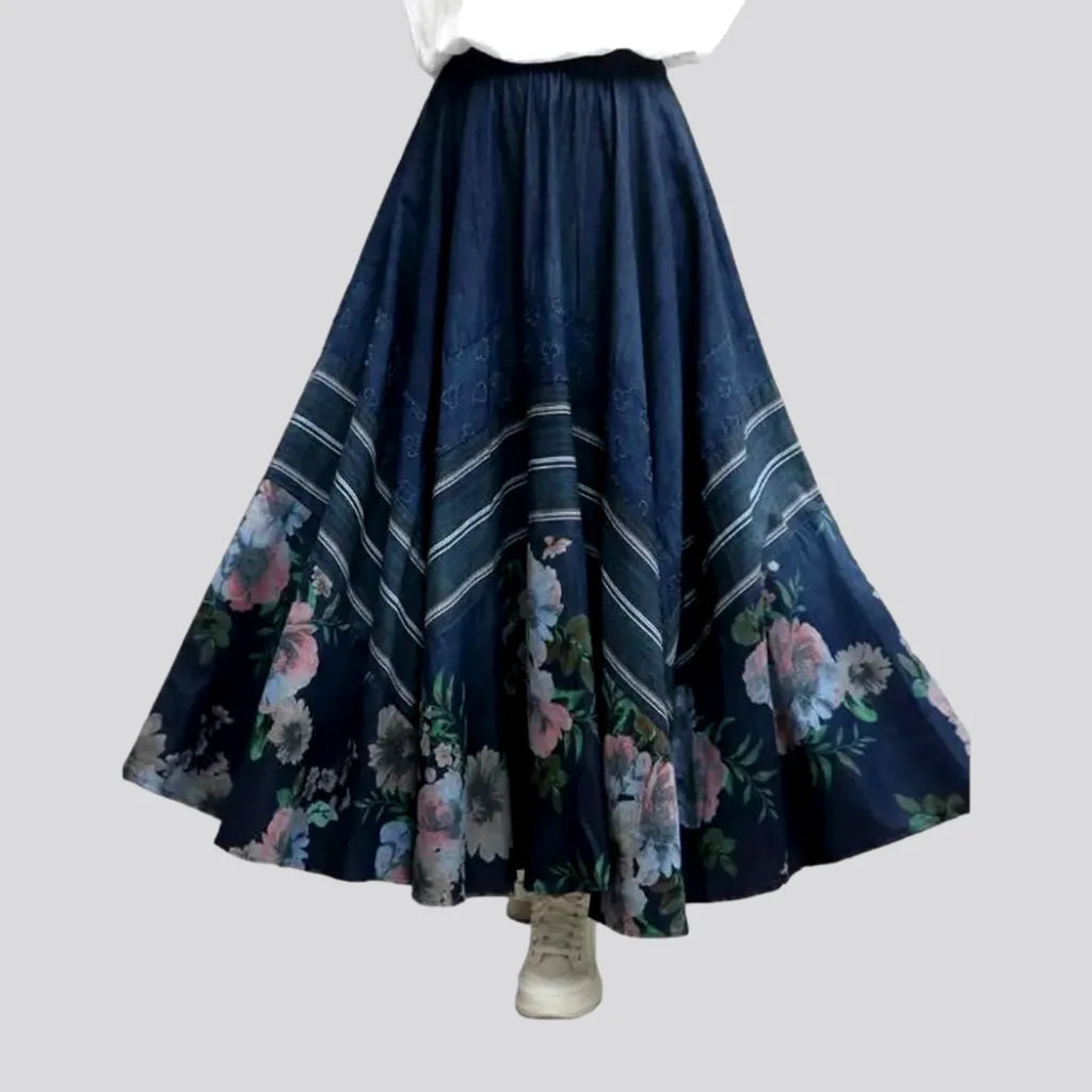 Printed pattern Fit-and-flare high-waist jean skirt for women