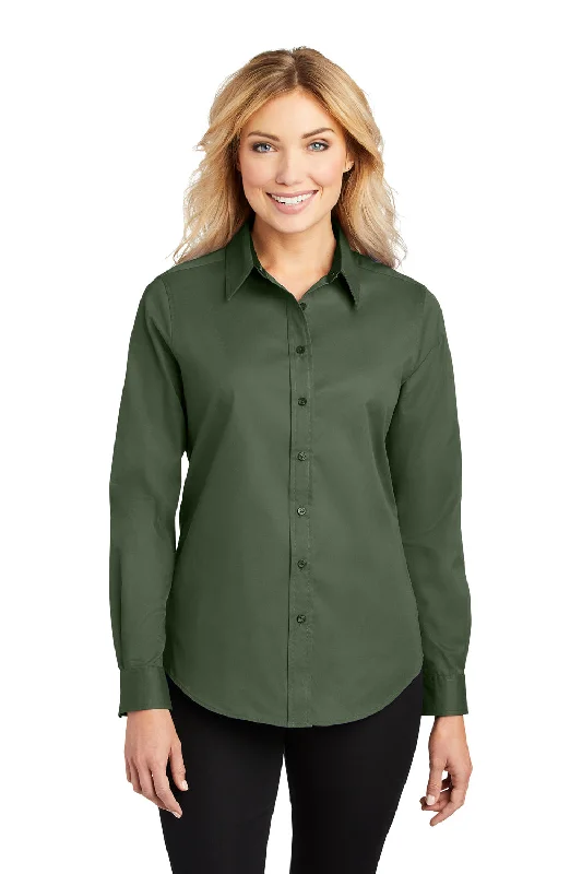 Sweet Unique Design Port Authority Womens Easy Care Wrinkle Resistant Long Sleeve Button Down Shirt - Clover Green