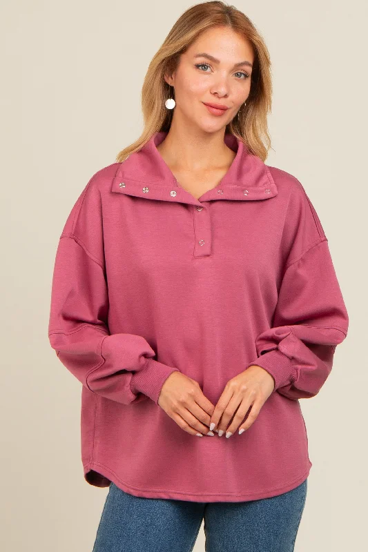 Luxury and fashionable Mauve Snap Collar Oversized Pullover