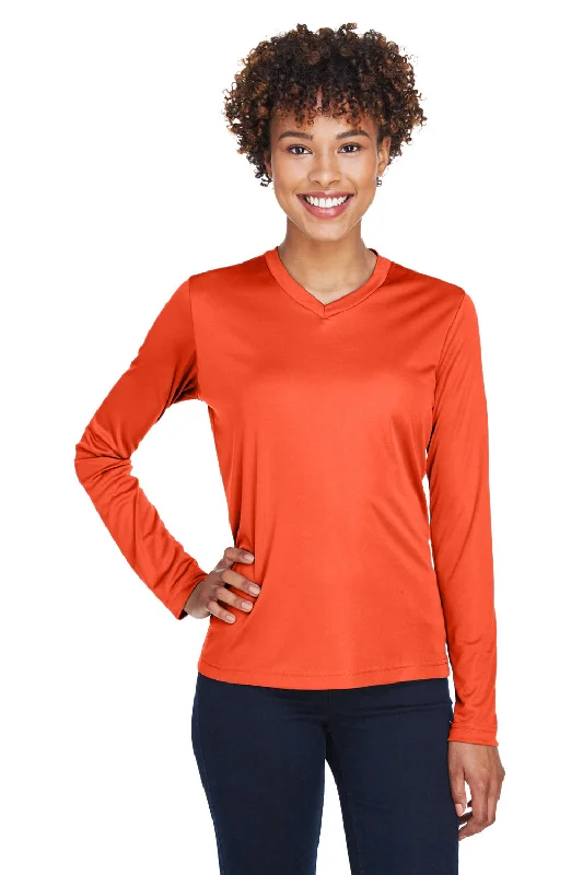 Street Sports Style Team 365 Womens Zone Performance Moisture Wicking Long Sleeve Crewneck T-Shirt - Orange