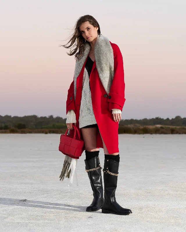 Wandering freely Rumour Has It Oversized Wool Blend Coat - Red