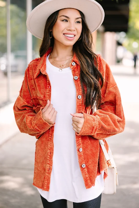 Sweet Small Flower Pattern Can't Miss It Rust Orange Corduroy Shacket