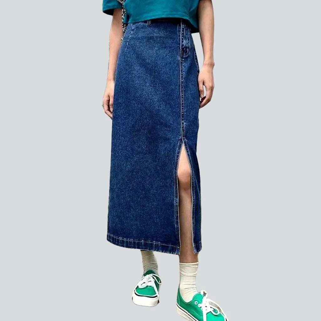 High waist design Side closure long denim skirt